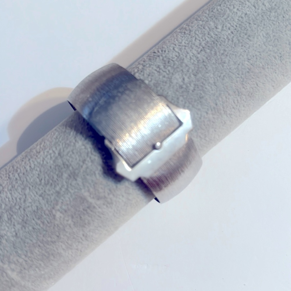 1980s Sarah Coventry Brushed Silver Tone Metal Belt Buckle Cuff Bracelet